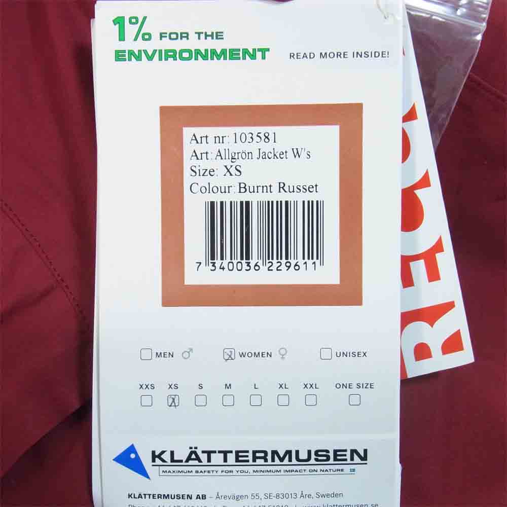 KLATTERMUSEN クレッタルムーセン 103581 Allgron Jacket Ws レディース アルグロン ジャケット BurntRusset XS【新古品】【未使用】【中古】