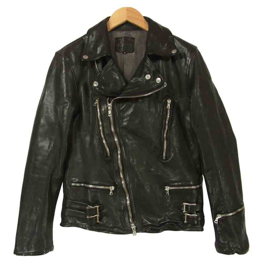 ISAMUKATAYAMA BACKLASH イサムカタヤマバックラッシュ 1670-03 イタリーホース 製品染め ダブル ライダース レザー ジャケット ブラック系 M【美品】【中古】