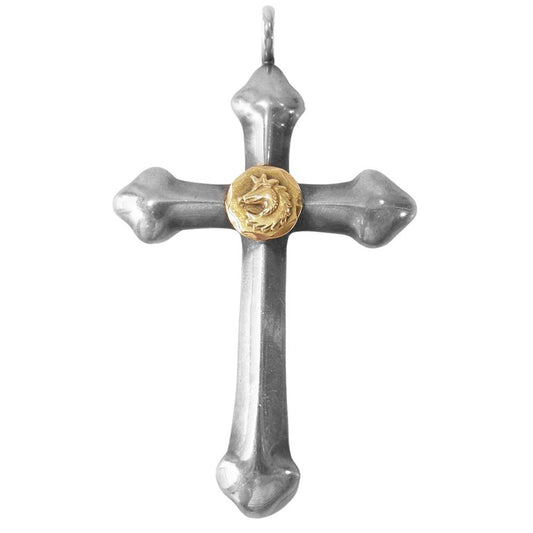 タディアンドキング ラージ クロス GP K18 ウルフ ネックレス トップ シルバー系×ゴールド系【中古】