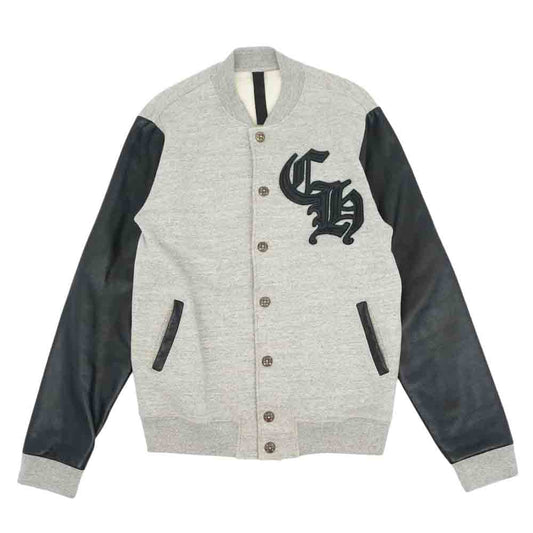 CHROME HEARTS クロムハーツ（原本無） JKT GRP NOT BOMBER CHワッペン レザー 切り替え スタジャン ブルゾン グレー系 ブラック系【中古】