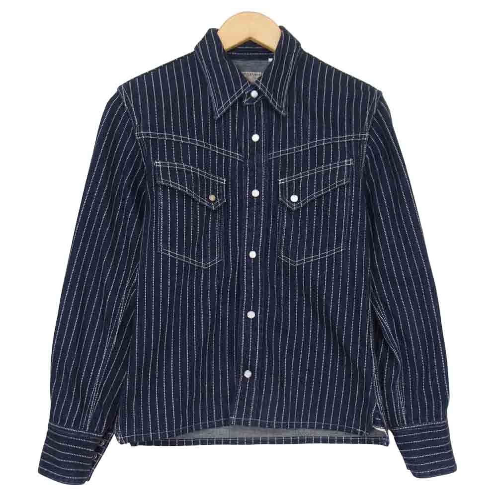 THE FLAT HEAD ザフラットヘッド 7008W WABASH STRIPE ウォバッシュ ストライプ ウエスタン 長袖シャツ ネイビー系 34【中古】