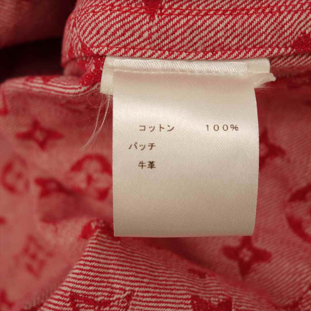 Supreme シュプリーム 17AW × ルイヴィトン LOUIS VUITTON LV Jacquard Denim Baseball Jersey デニム ベースボール 半袖シャツ レッド系 L【中古】
