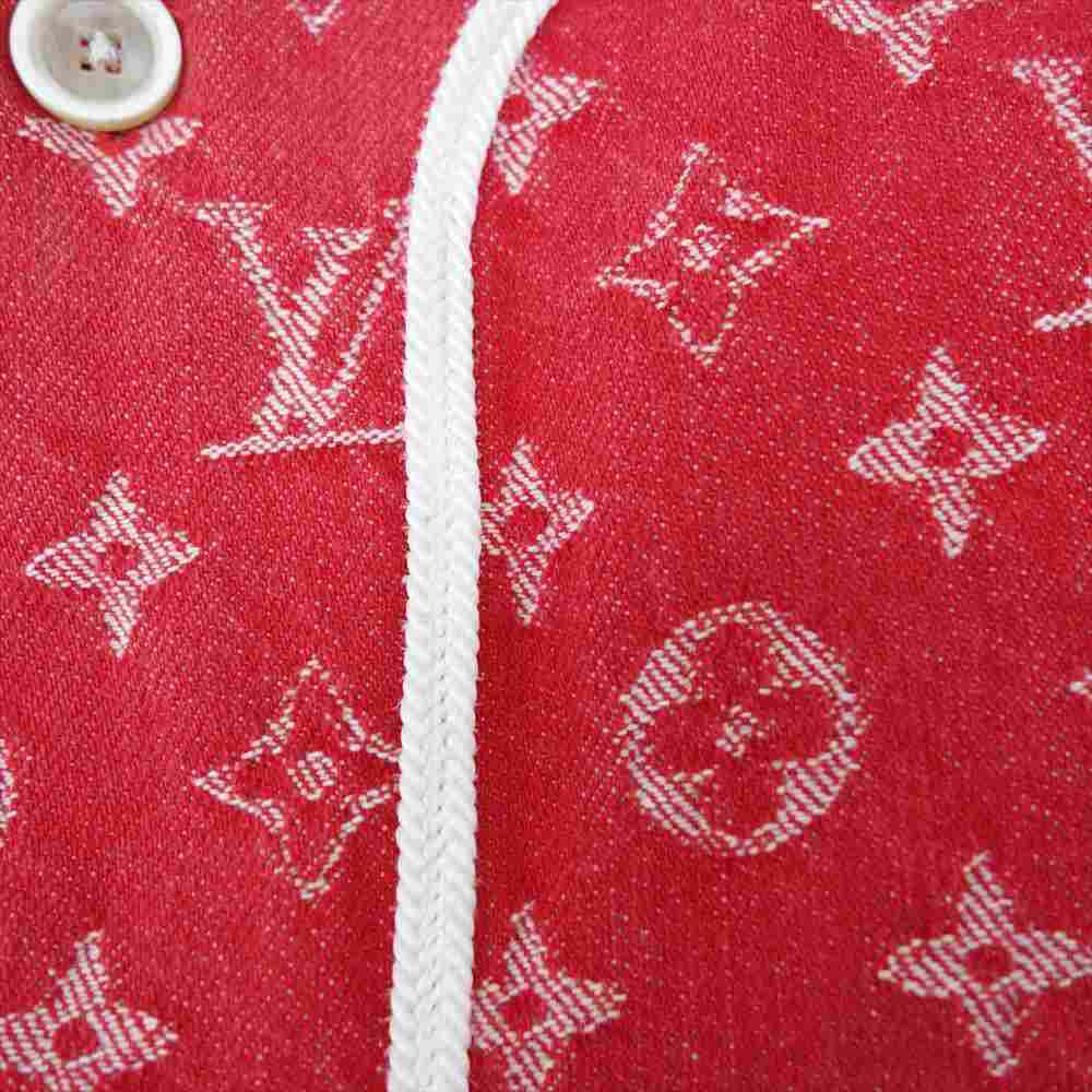 Supreme シュプリーム 17AW × ルイヴィトン LOUIS VUITTON LV Jacquard Denim Baseball Jersey デニム ベースボール 半袖シャツ レッド系 L【中古】