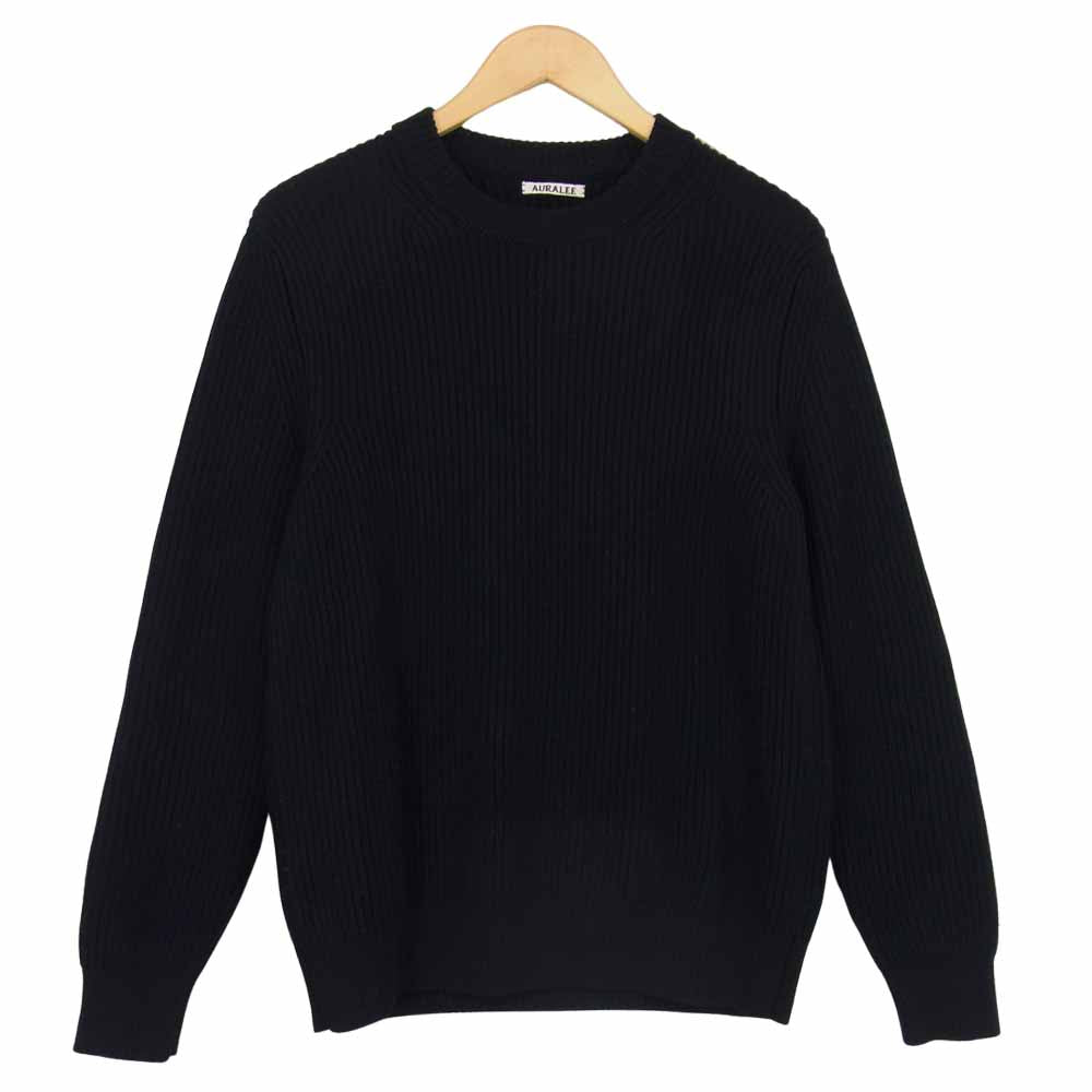 AURALEE オーラリー 15AW A5AP01RK SUPERFINE WOOL RIB KNIT カシミア混 ウール リブ ニット ブラック系 4【中古】