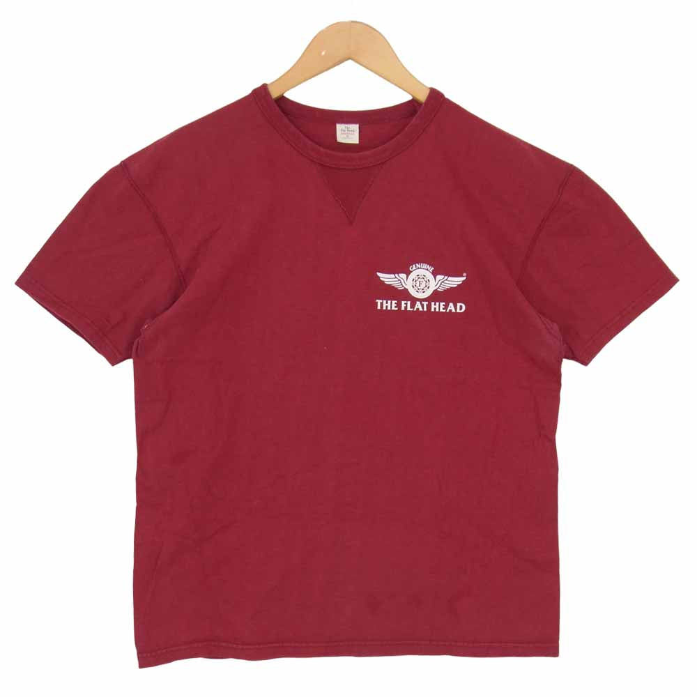 THE FLAT HEAD ザフラットヘッド T-SHIRT 三角パッチ 半袖 Tシャツ エンジ系 XL【中古】