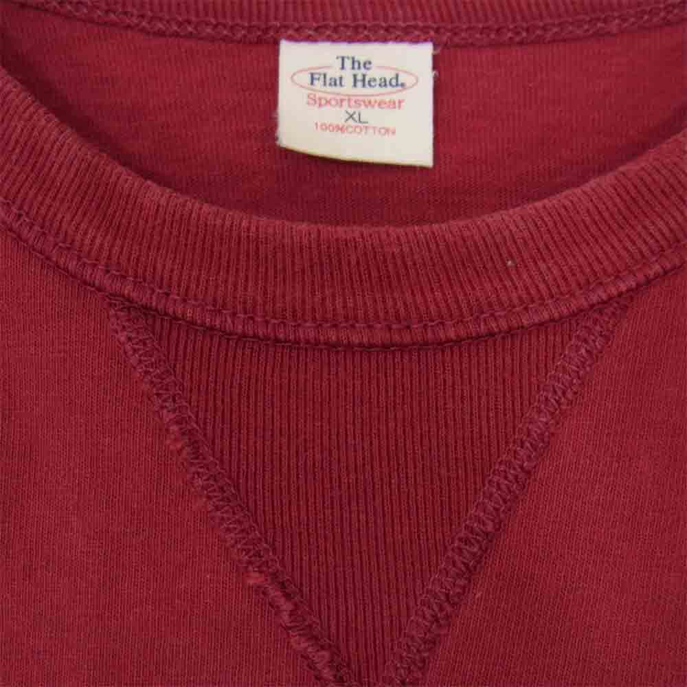THE FLAT HEAD ザフラットヘッド T-SHIRT 三角パッチ 半袖 Tシャツ エンジ系 XL【中古】