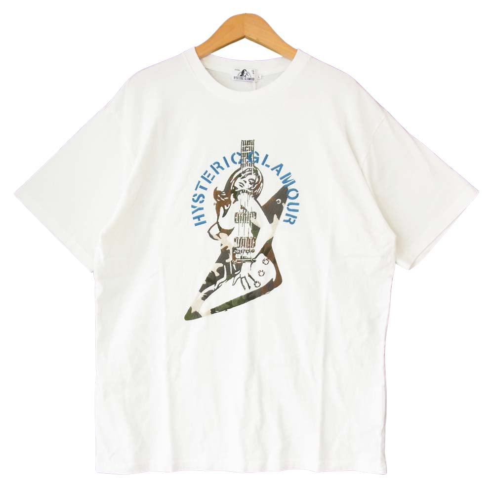 HYSTERIC GLAMOUR ヒステリックグラマー 21ss 02212CT04  GUITAR GIRL ギター ガール 刺繍 Tシャツ ホワイト系 L【新古品】【未使用】【中古】