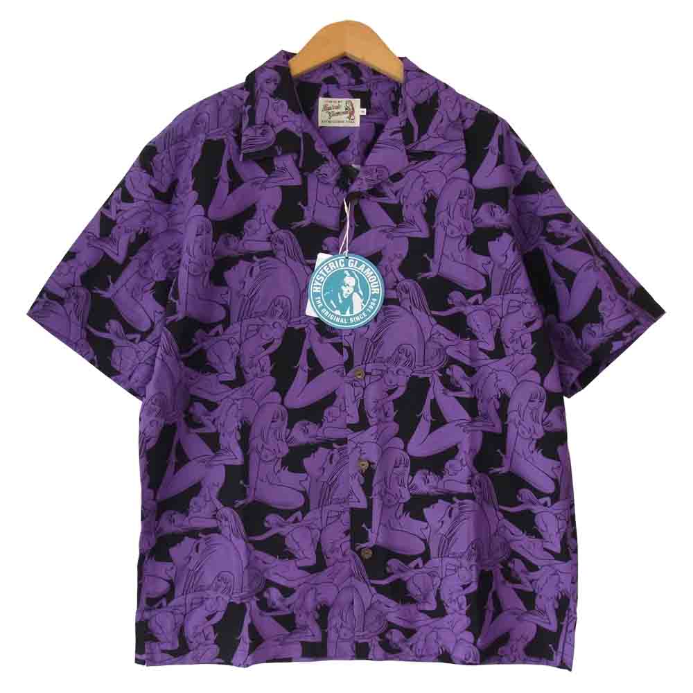 HYSTERIC GLAMOUR ヒステリックグラマー 21ss 02211AH16 手塚治虫 奇子 総柄 アロハシャツ パープル パープル系 M【新古品】【未使用】【中古】