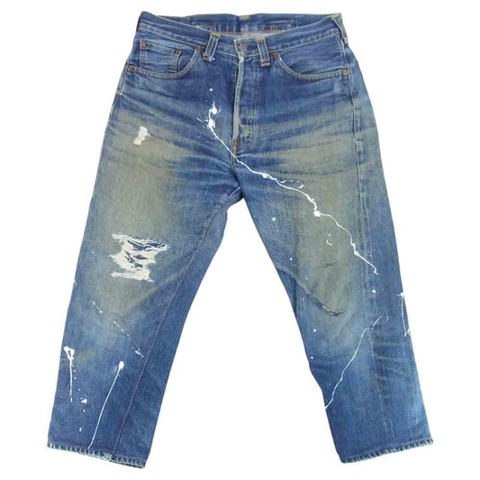 Levi's リーバイス 201-0003 バレンシア工場製 201XX ボタン裏555 リペア ペイント カスタム デニムパンツ インディゴブルー系 33【中古】