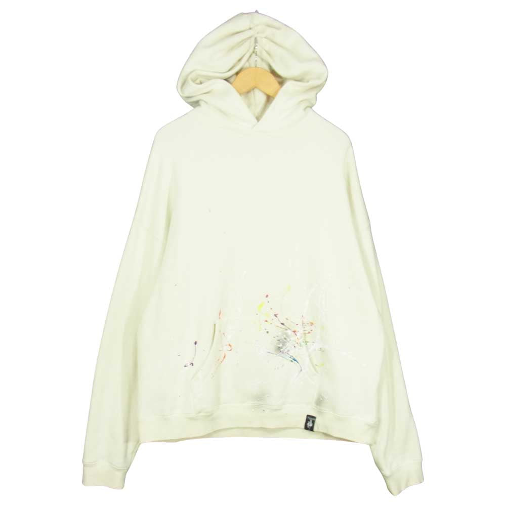 FEAR OF GOD フィアオブゴッド FOG ESSENTIALS × シアターエイト THEATER8 Remake Logo Hoodie エッセンシャルズ リメイク ペイント ロゴ パーカー オフホワイト系 L【中古】