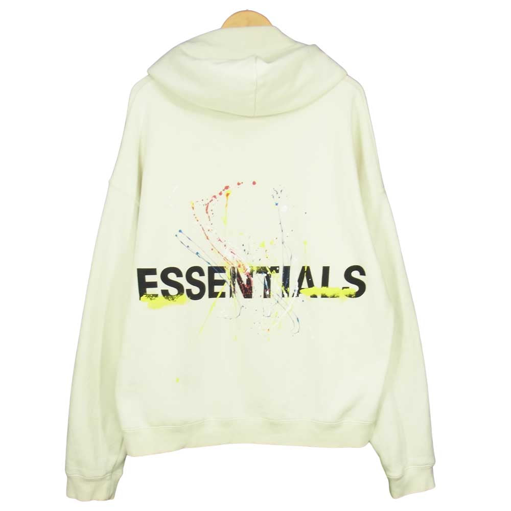 FEAR OF GOD フィアオブゴッド FOG ESSENTIALS × シアターエイト THEATER8 Remake Logo Hoodie エッセンシャルズ リメイク ペイント ロゴ パーカー オフホワイト系 L【中古】