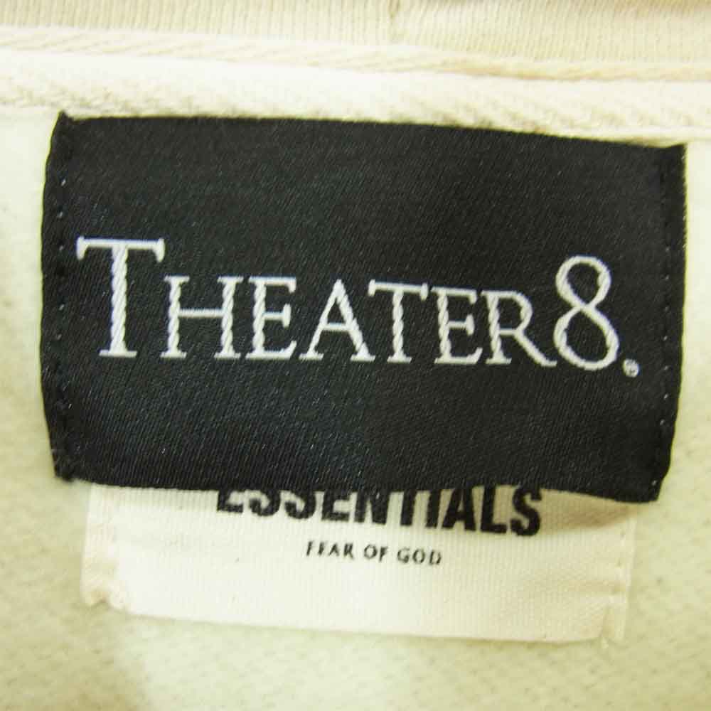 FEAR OF GOD フィアオブゴッド FOG ESSENTIALS × シアターエイト THEATER8 Remake Logo Hoodie エッセンシャルズ リメイク ペイント ロゴ パーカー オフホワイト系 L【中古】