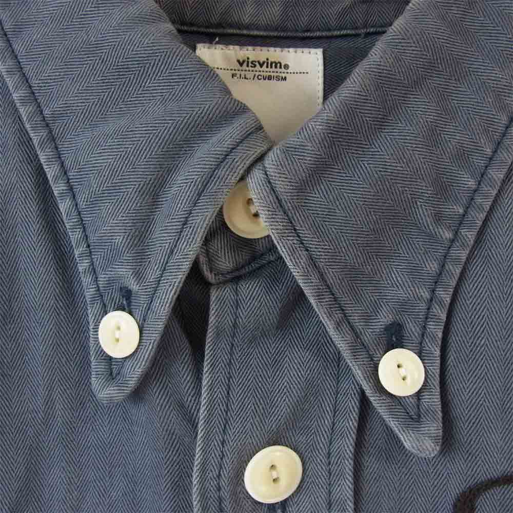 VISVIM ビズビム 15SS 0115105011028 WALLY SHIRT C/LI HERRINGBONE ウォッシュ加工 ヘリンボーン シャツ ネイビー系 1【中古】