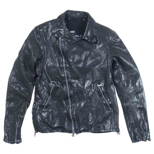 ISAMUKATAYAMA BACKLASH イサムカタヤマバックラッシュ 1254-02 イタリアン ダブル ショルダー 製品染め レザー ライダース ジャケット ブラック系 L【中古】