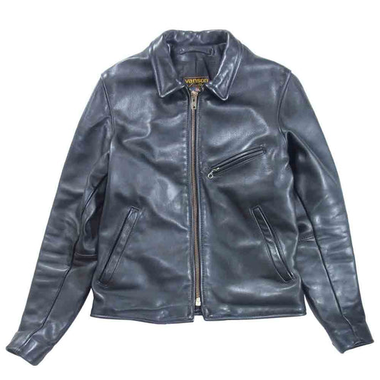 VANSON バンソン ENF エンフィールド シングル ライダース ジャケット レザージャケット ブラック系 36【中古】