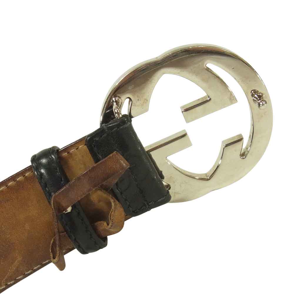 GUCCI グッチ 114984 シマ インターロッキング Gバックル レザー ベルト イタリア製 ブラック系【中古】