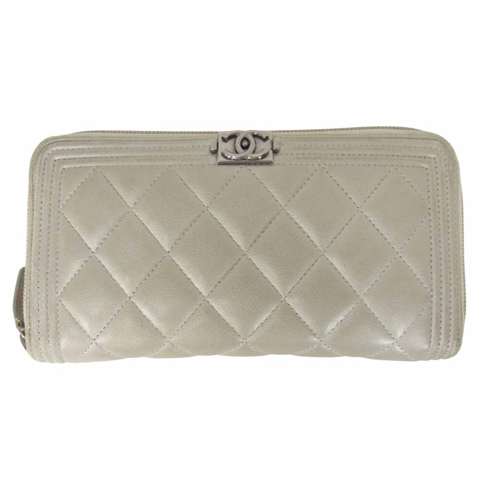 CHANEL シャネル  A80815 ボーイシャネル マトラッセ キャビアスキン ラウンド ジップ ファスナー 長財布 グレー系【中古】