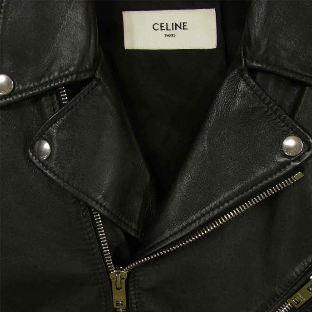 CELINE セリーヌ 19SS 2E058297D クラシックバイカー ライダース カーフスキン レザー ジャケット ブラック系 46【美品】【中古】