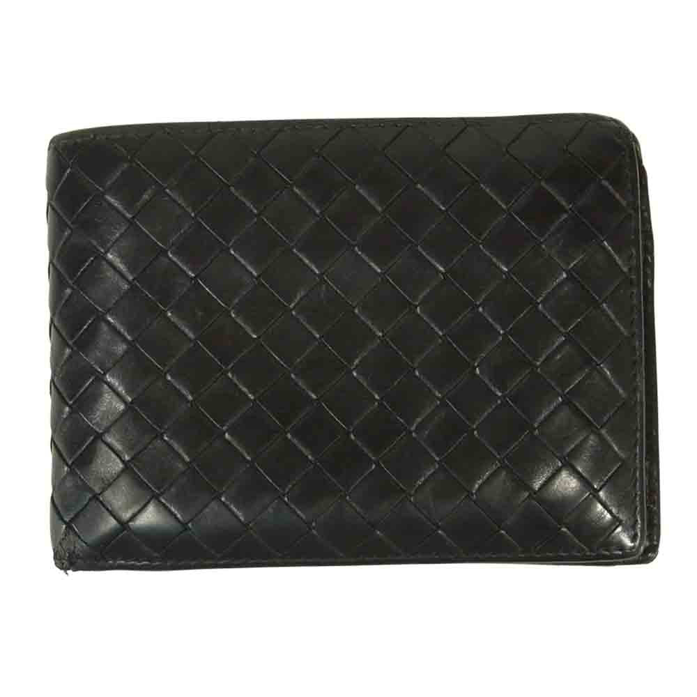 BOTTEGAVENETA ボッテガヴェネタ イントレチャート 二つ折り財布 レザー イタリア製 ブラック系【中古】