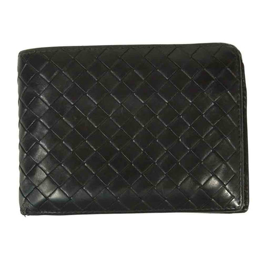 BOTTEGAVENETA ボッテガヴェネタ イントレチャート 二つ折り財布 レザー イタリア製 ブラック系【中古】