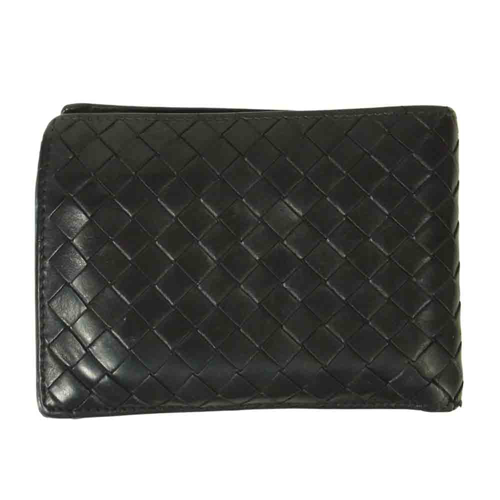 BOTTEGAVENETA ボッテガヴェネタ イントレチャート 二つ折り財布 レザー イタリア製 ブラック系【中古】