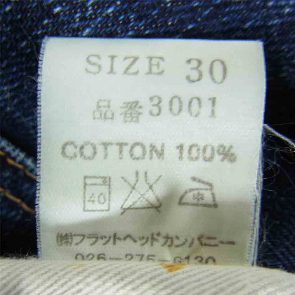 THE FLAT HEAD ザフラットヘッド 3001 タイトストレート ジップフライ インディゴ 赤耳 インディゴブルー系 30【中古】