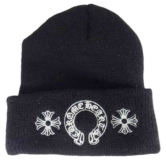 CHROME HEARTS クロムハーツ（原本無） WOOL WATCH CAP ウール ワッチキャップ CHプラス ホースシュー 刺繍 ビーニー ニットキャップ ブラック系 ONE SIZE【中古】