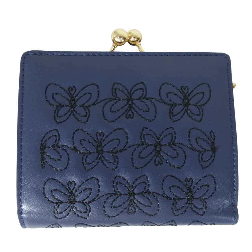 ANNA SUI アナスイ 314942 エターナル バタフライ がま口 ２つ折り 財布 ネイビー系【新古品】【未使用】【中古】