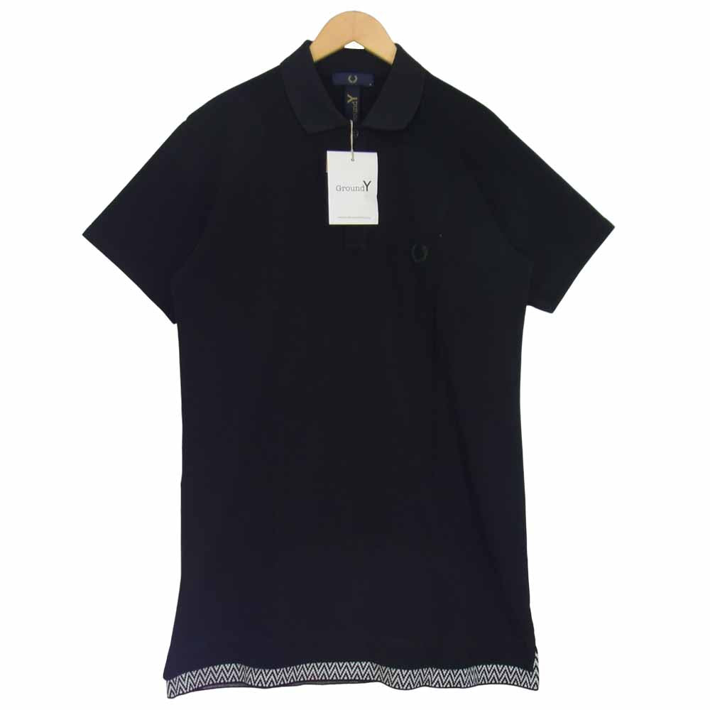Yohji Yamamoto ヨウジヤマモト GroundY × FRED PERRY フレッドペリー GN-T29-043 ロング丈 オーバーサイズ ポロシャツ ブラック系 M【新古品】【未使用】【中古】