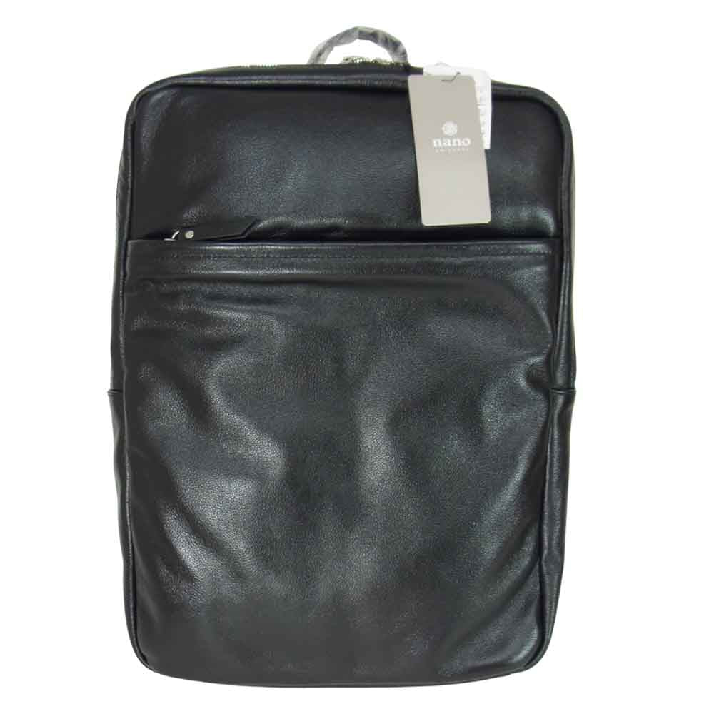 nano universe ナノユニバース 668-1132008 シャイニーレザー スクエア BAG バックパック ブラック系 F【新古品】【未使用】【中古】