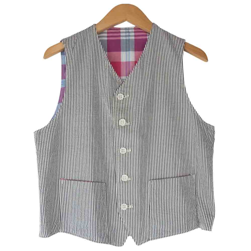 Engineered Garments エンジニアードガーメンツ FWK リバーシブル マドラスチェック シアサッカーストライプ ベスト ネイビー系×ホワイト系 1【中古】