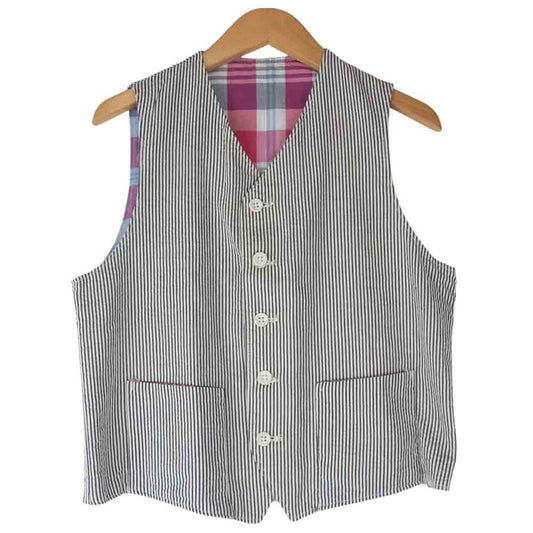 Engineered Garments エンジニアードガーメンツ FWK リバーシブル マドラスチェック シアサッカーストライプ ベスト ネイビー系×ホワイト系 1【中古】