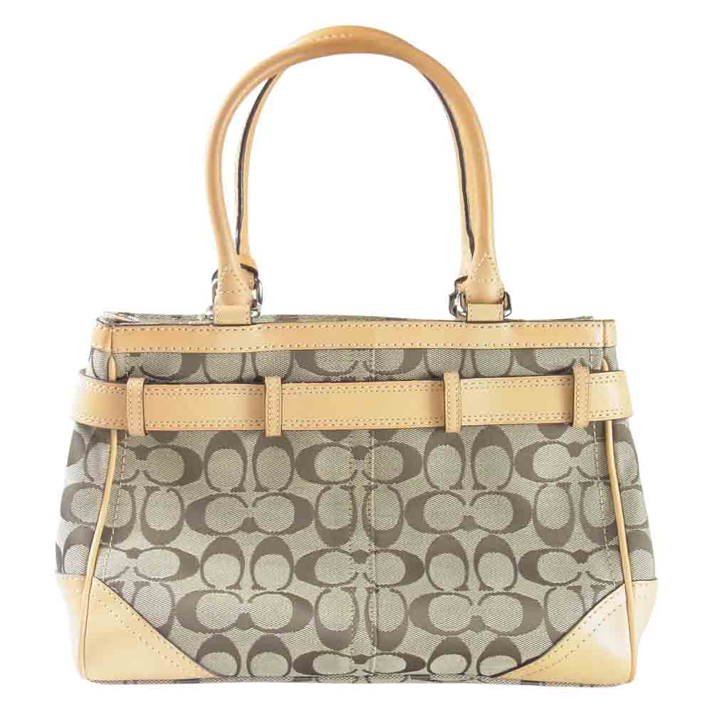 COACH コーチ F08K06 ハンプトンズ ミディアム キャリーオール シグネチャー ハンドバッグ ライトブラウン系【中古】