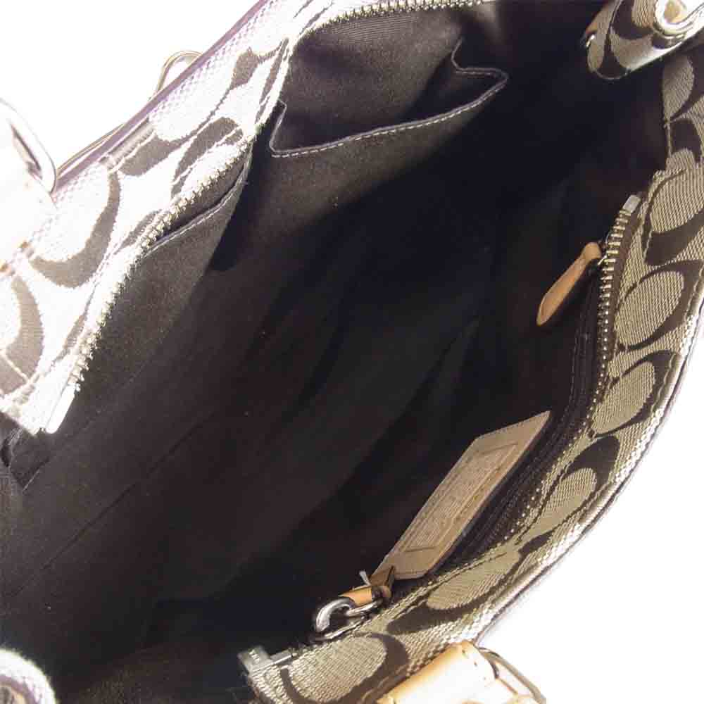 COACH コーチ F08K06 ハンプトンズ ミディアム キャリーオール シグネチャー ハンドバッグ ライトブラウン系【中古】