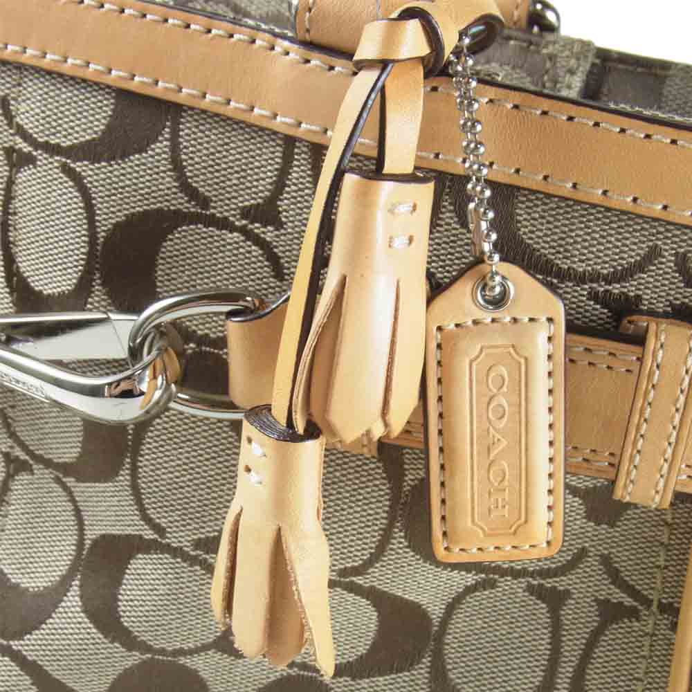 COACH コーチ F08K06 ハンプトンズ ミディアム キャリーオール シグネチャー ハンドバッグ ライトブラウン系【中古】