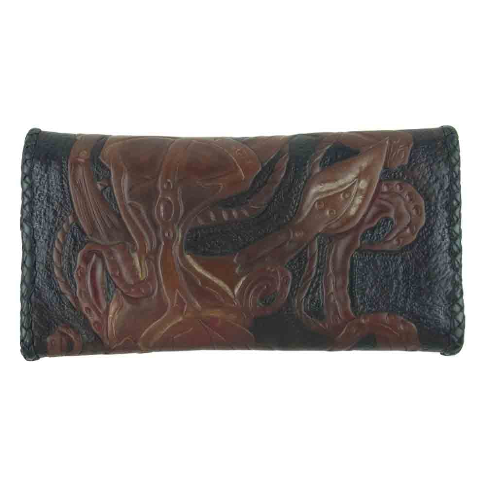 BILL WALL LEATHER ビルウォールレザー BWL オクトパス カービング イーグルヘッドスライダー クロスコンチョボタン カスタム レザー ウォレット ブラック系【中古】