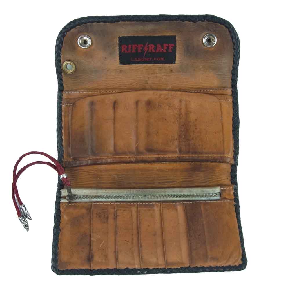 BILL WALL LEATHER ビルウォールレザー BWL オクトパス カービング イーグルヘッドスライダー クロスコンチョボタン カスタム レザー ウォレット ブラック系【中古】