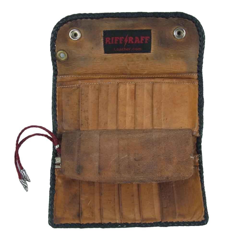 BILL WALL LEATHER ビルウォールレザー BWL オクトパス カービング イーグルヘッドスライダー クロスコンチョボタン カスタム レザー ウォレット ブラック系【中古】