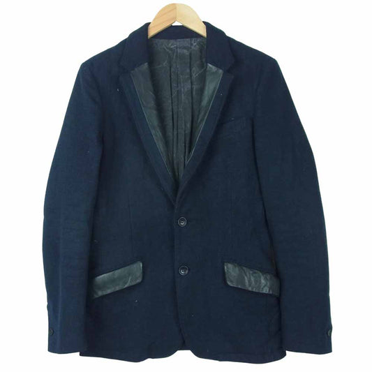 ISAMUKATAYAMA BACKLASH イサムカタヤマバックラッシュ 1463-03 ストレッチ ニードル ウォシャブル ステアー レザー 製品洗い加工 テーラード ジャケット ダークネイビー系 L【中古】