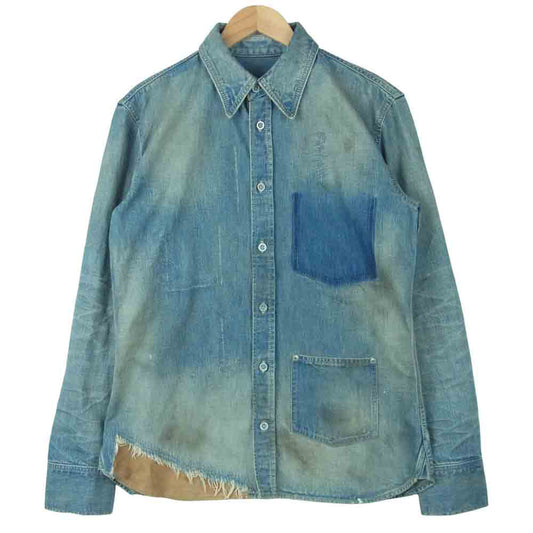 ISAMUKATAYAMA BACKLASH イサムカタヤマバックラッシュ 1308-01 ストレッチデニム 10oz カーフスエード デニム 長袖 シャツ インディゴブルー系 XL【中古】
