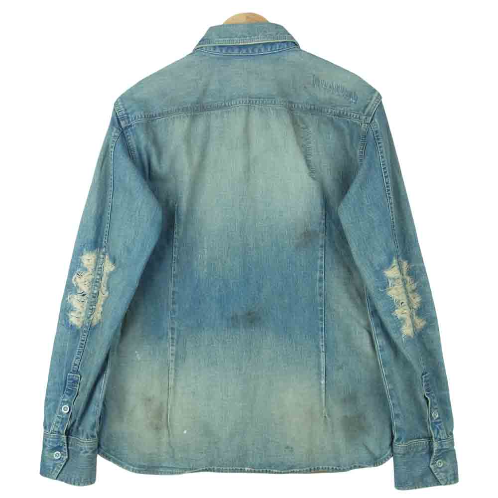 ISAMUKATAYAMA BACKLASH イサムカタヤマバックラッシュ 1308-01 ストレッチデニム 10oz カーフスエード デニム 長袖 シャツ インディゴブルー系 XL【中古】