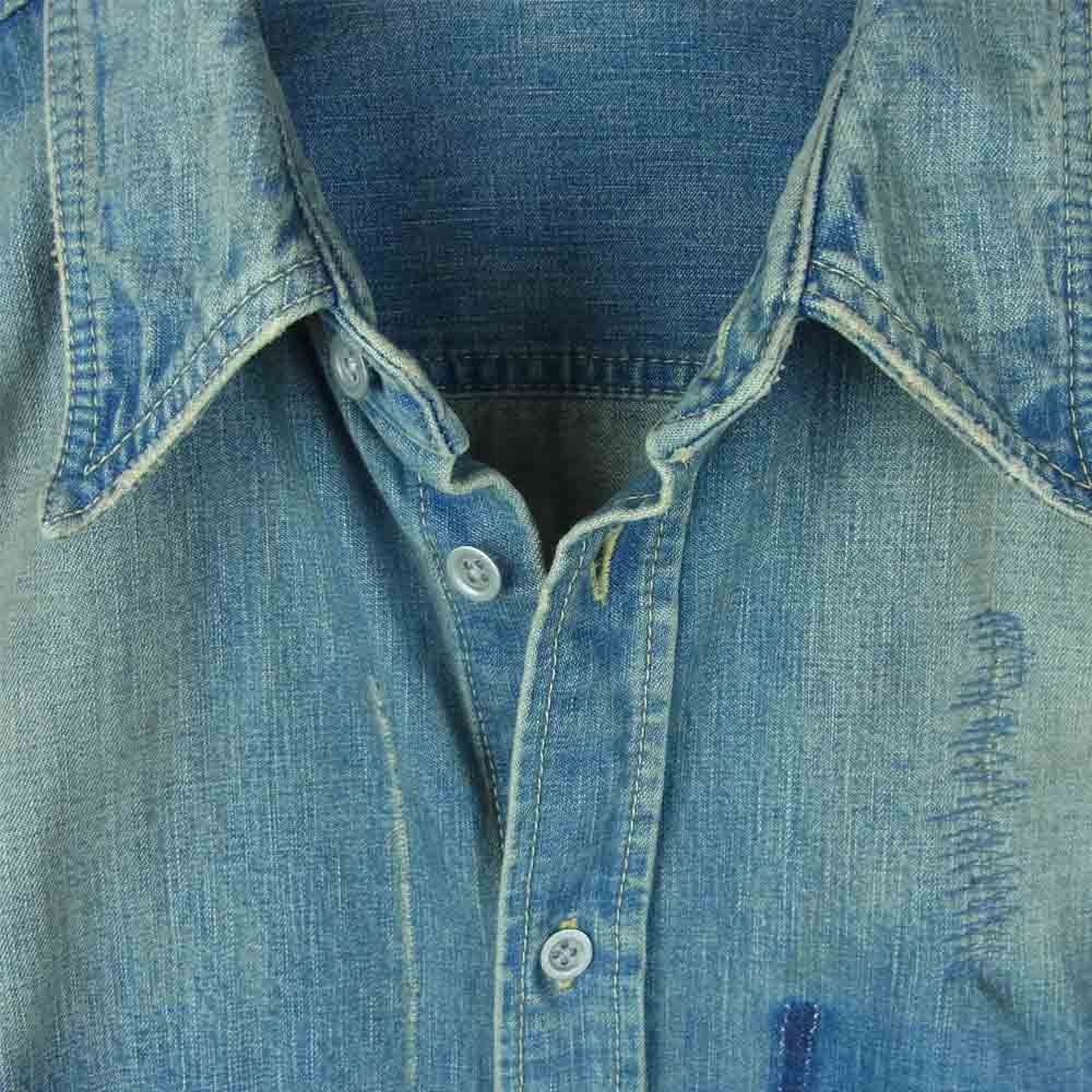 ISAMUKATAYAMA BACKLASH イサムカタヤマバックラッシュ 1308-01 ストレッチデニム 10oz カーフスエード デニム 長袖 シャツ インディゴブルー系 XL【中古】