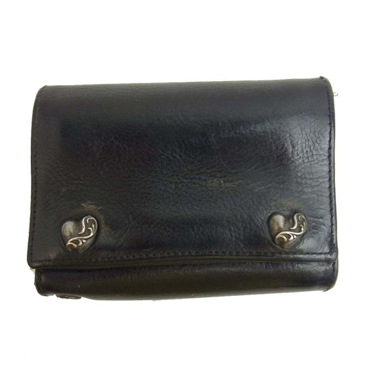 CHROME HEARTS クロムハーツ（原本無） 3FOLD 3フォールド ハート ボタン ウォレット ブラック系【中古】