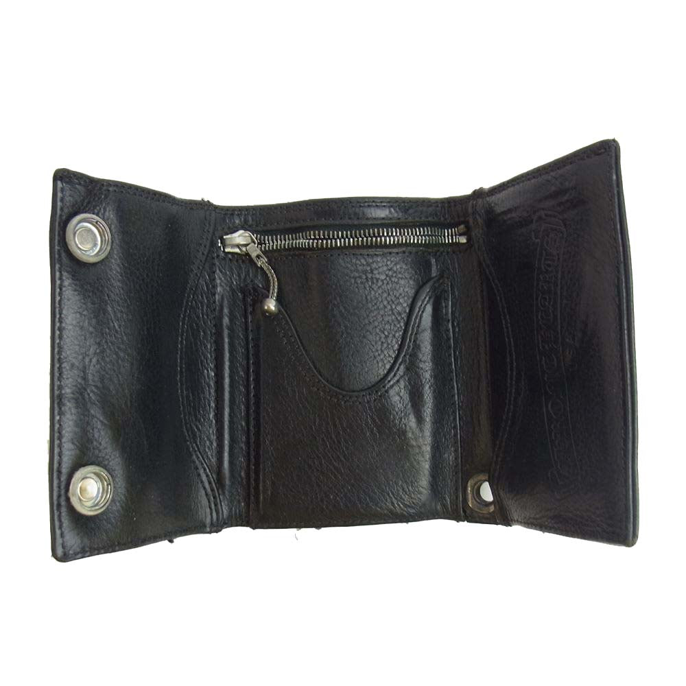 CHROME HEARTS クロムハーツ（原本無） 3FOLD 3フォールド ハート ボタン ウォレット ブラック系【中古】