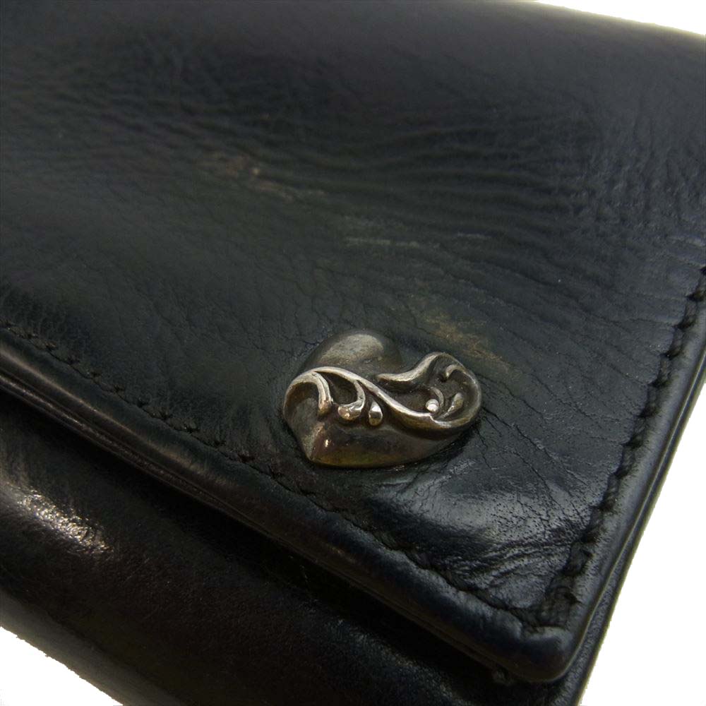 CHROME HEARTS クロムハーツ（原本無） 3FOLD 3フォールド ハート ボタン ウォレット ブラック系【中古】