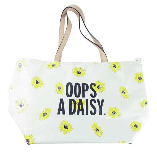 Kate Spade ケイトスペード OOPS A DAISY フラワー 総柄 トート バッグ 花柄 ロゴ ホワイト系【中古】