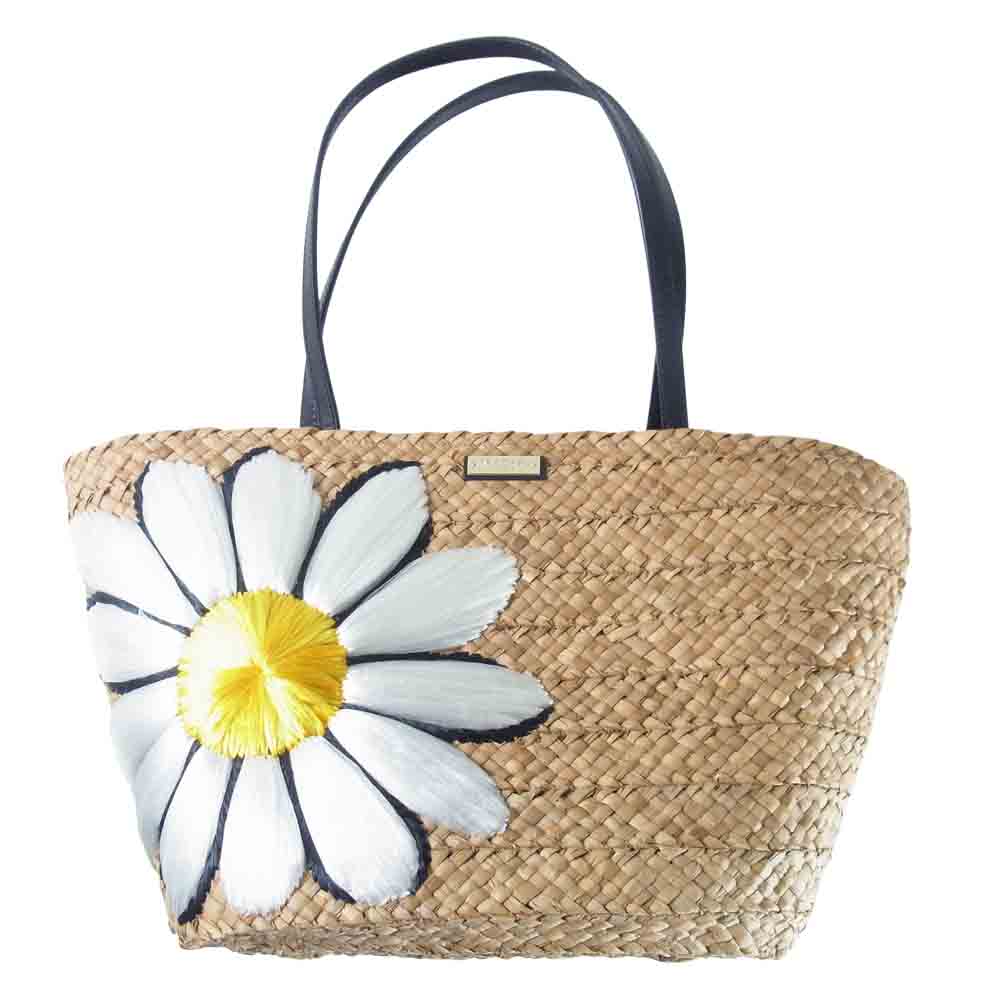 Kate Spade ケイトスペード DOWN THE RABBIT HOLE STRAW DAISY TOTE ストロー かご トート バッグ ライトブラウン系【中古】