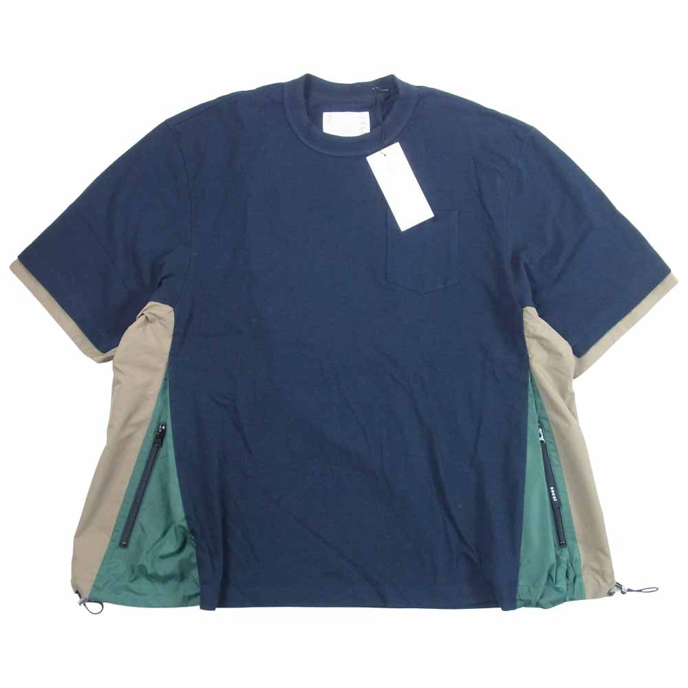 Sacai サカイ 21-02587M Cotton T-Shirt コットン Tシャツ 日本製 ネイビー系 4【美品】【中古】