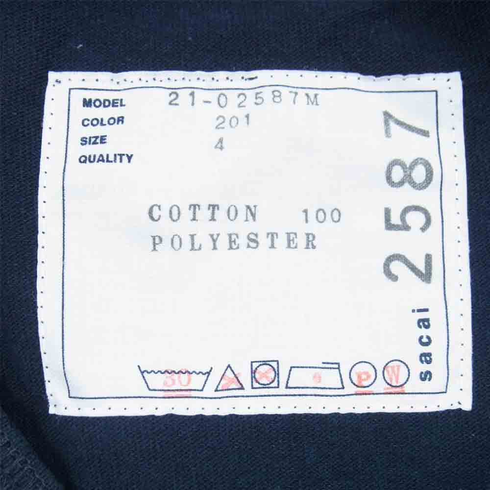 Sacai サカイ 21-02587M Cotton T-Shirt コットン Tシャツ 日本製 ネイビー系 4【美品】【中古】