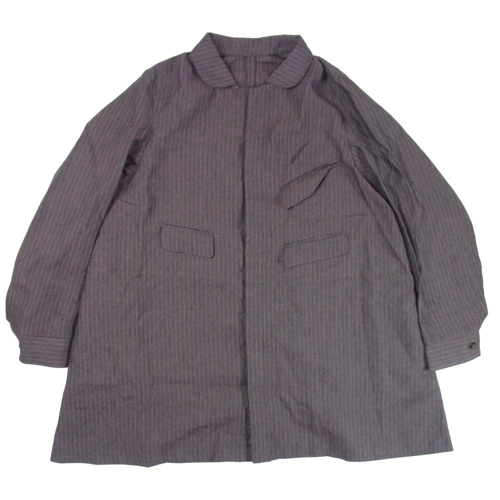 ANATOMICA アナトミカ ARTHUR アルチュール ストライプ リネン ワーク コート ダークブラウン系 S【美品】【中古】